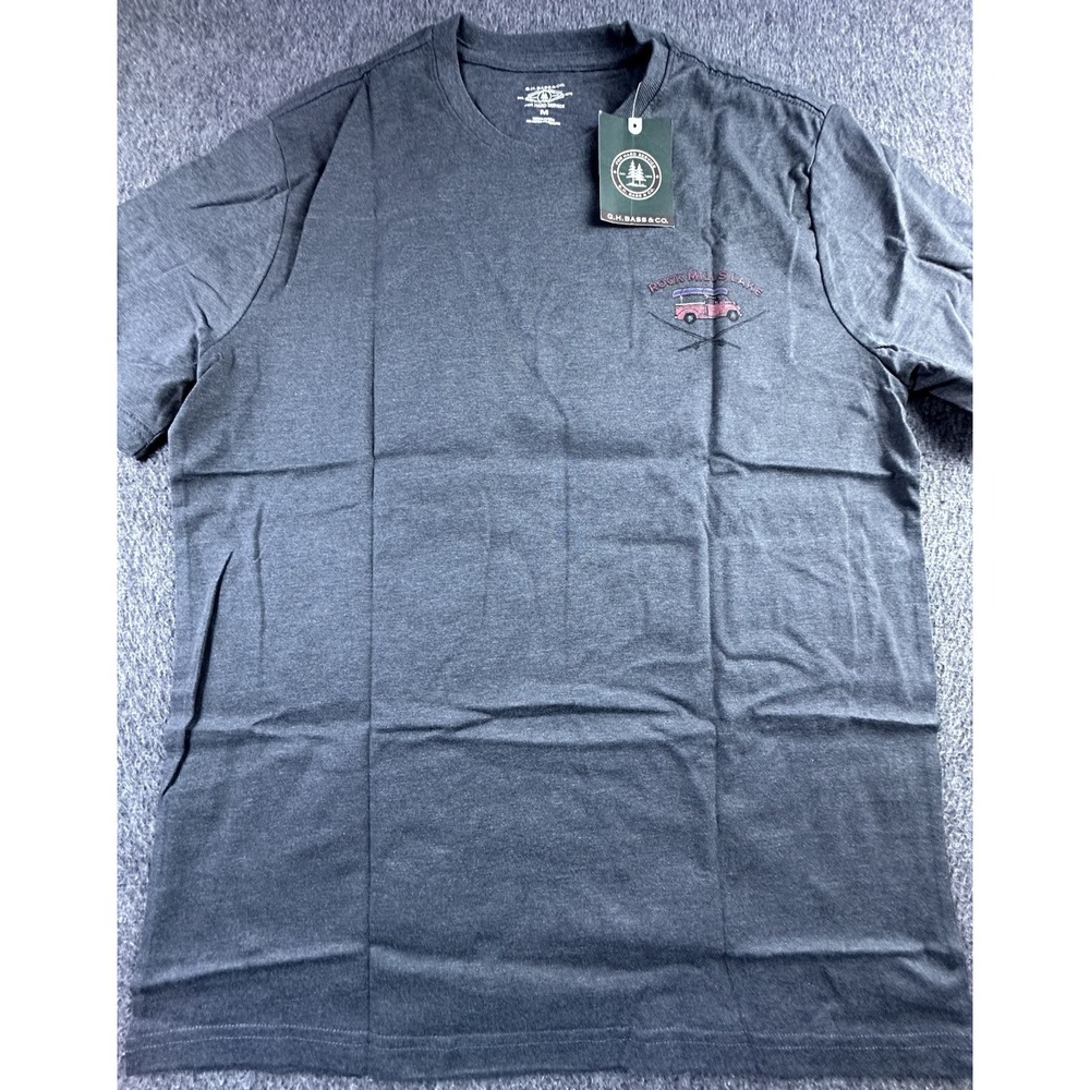 G.H. Bass & Co. Shirt Men Medium Asphalt Heather Rock Mills Lake Graphic Tee New